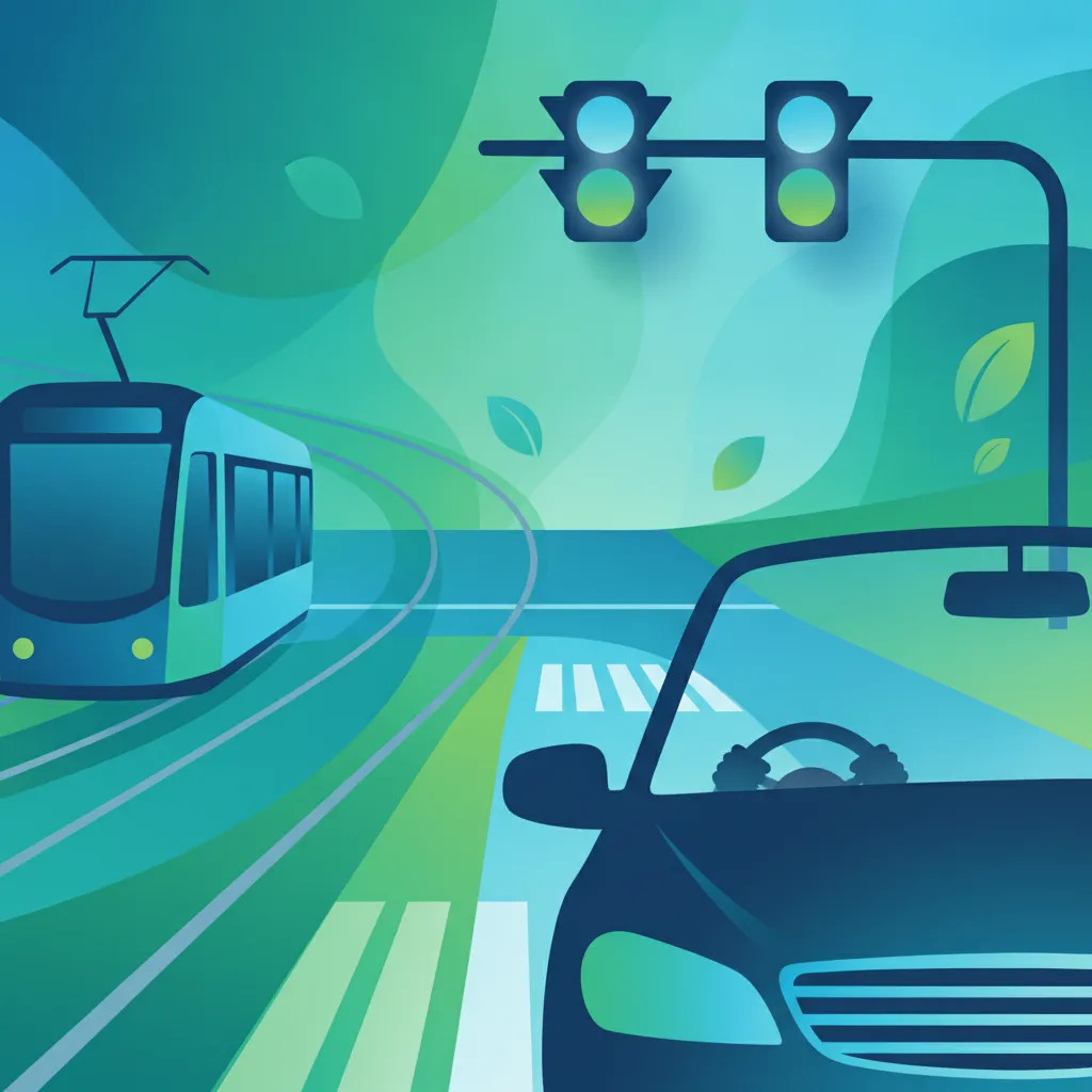 Straßenbahnschienen und Kreuzungen mit öffentlichen Verkehrsmitteln Unterrichtsbild