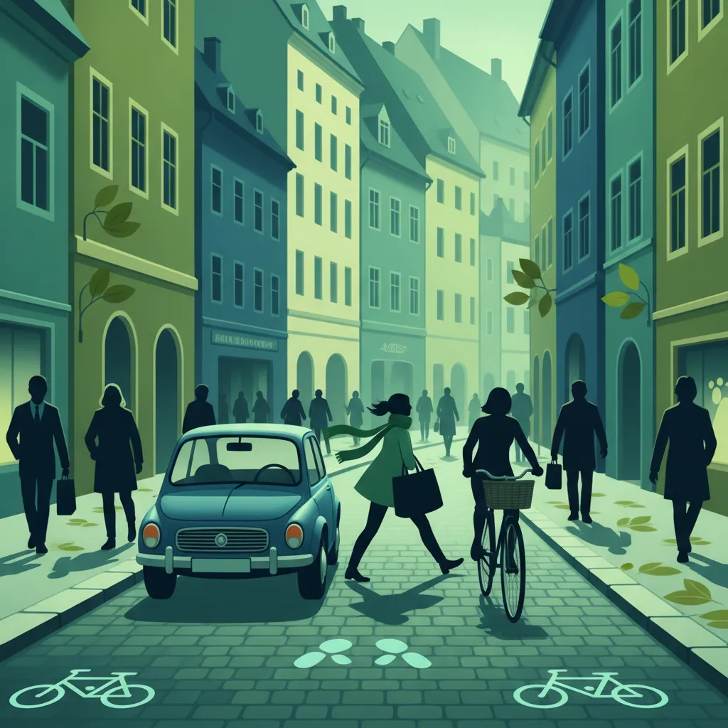 Gefahren im Stadtverkehr: Parkende Autos, enge Straßen und Fußgängerzonen Unterrichtsbild
