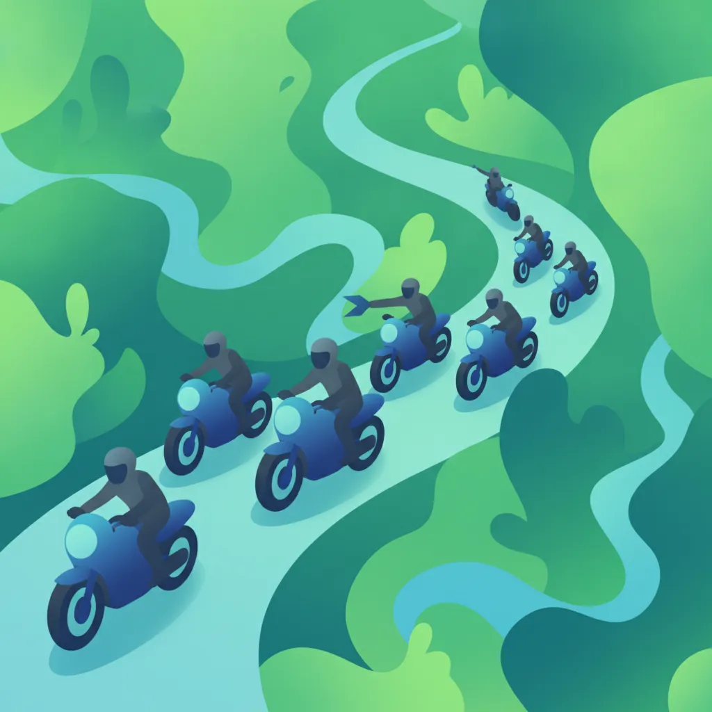 Lección de teoría de conducción Etiqueta, formación y estrategias de comunicación en grupo para motociclistas