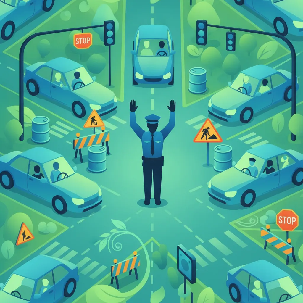 Anweisungen von Verkehrspolizei und vorübergehende Vorrangregelungen Unterrichtsbild