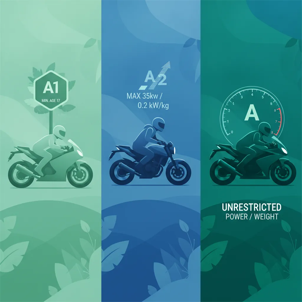 Categorías de permiso de moto A1, A2 y A en Austria