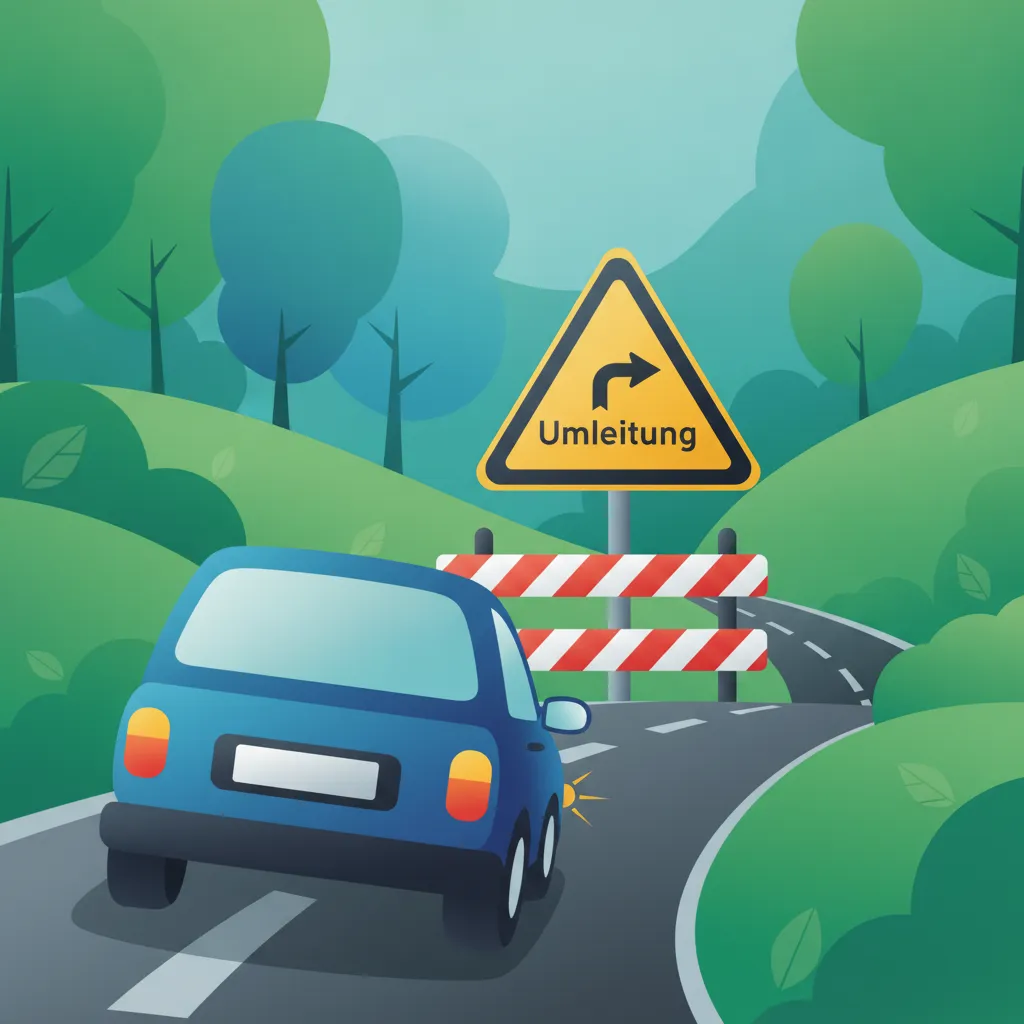 Übung zu deutschen Umleitungen und temporären Schildern für die Fahrprüfung