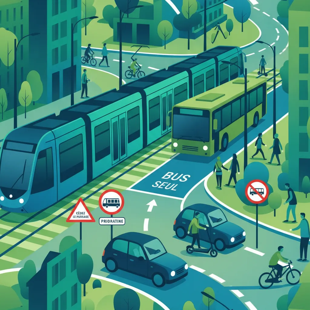 Straßenbahnen, Busspuren und Regeln für den Stadtverkehr in Frankreich