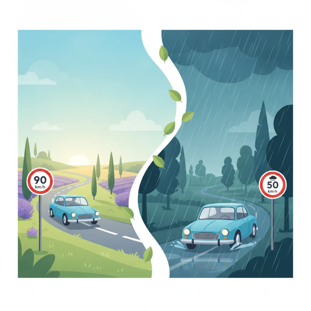 Limites de vitesse sous la pluie et par temps clair pour le Code de la Route français