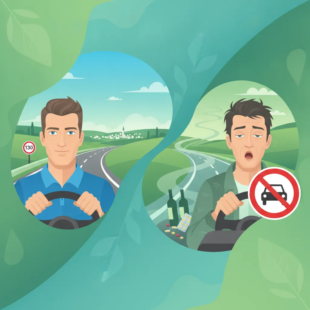 Regeln zu Alkohol, Drogen und Medikamenten in der französischen Fahrtheorie