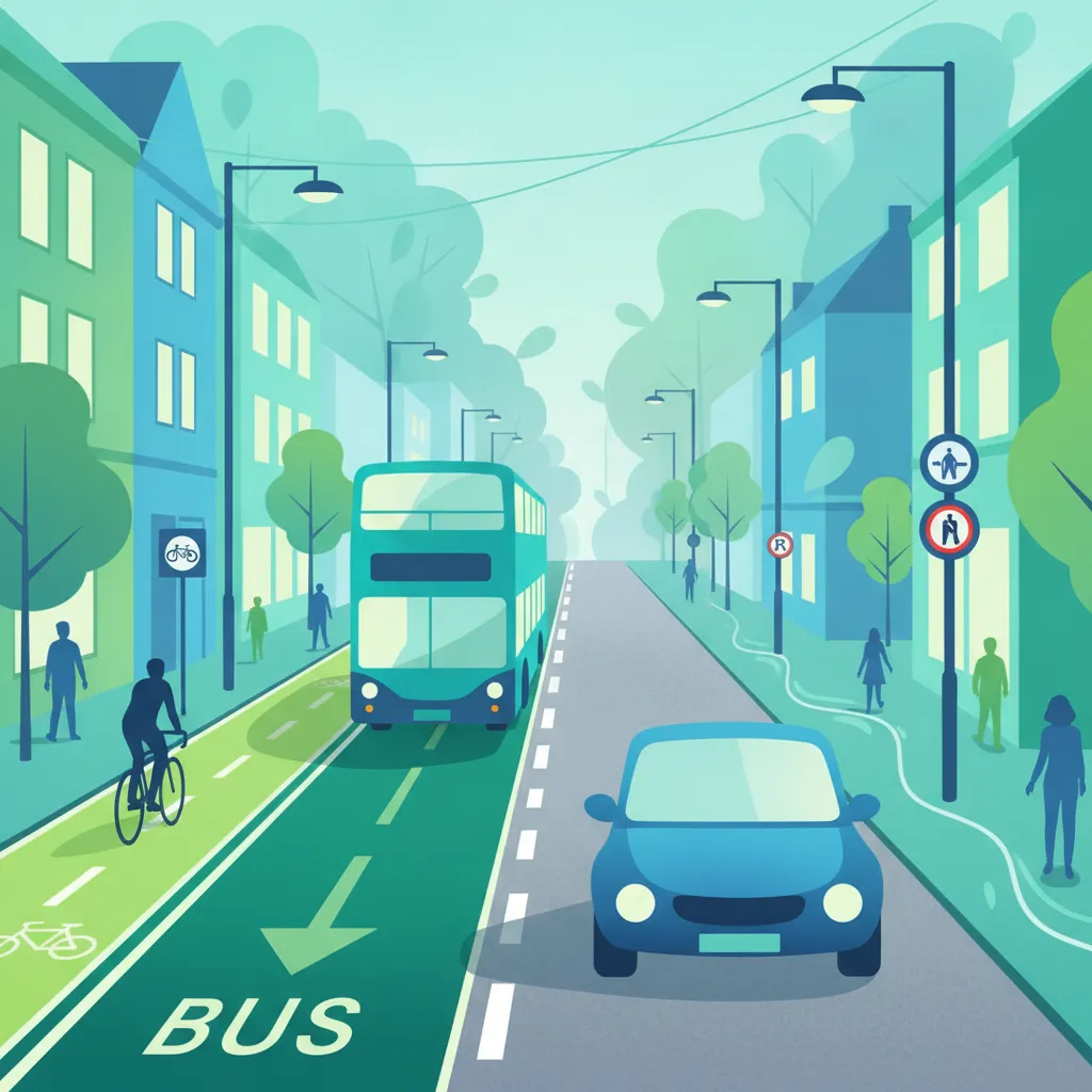 Vías de autobús y carriles bici: Esenciales para el Test de Teoría de Conducir Irlandés