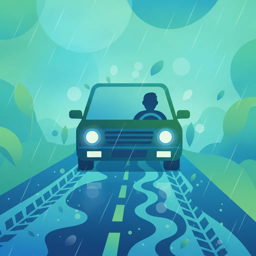 Práctica del examen de conducir polaco: Lluvia intensa y carreteras mojadas