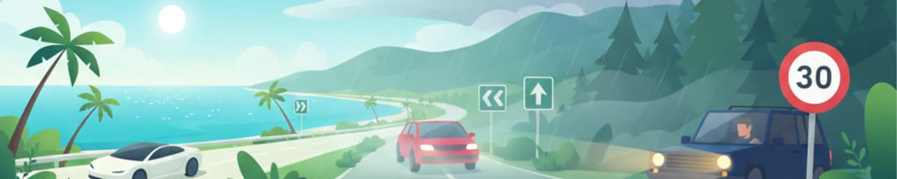 Snelheid aanpassen aan omstandigheden voor Portugese rijtheorie