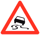 Slippery road road sign from Belgium