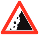 Falling rocks (A19) road sign