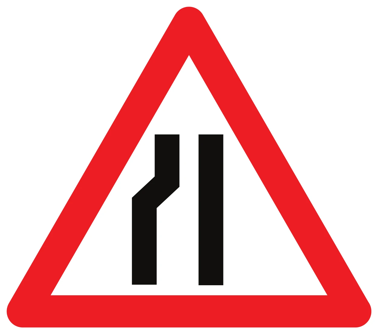 A7b - Road narrows on the left road sign