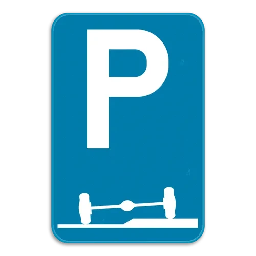 E9f - Teilweises Parken auf dem Grünstreifen oder Gehweg vorgeschrieben Verkehrsschild