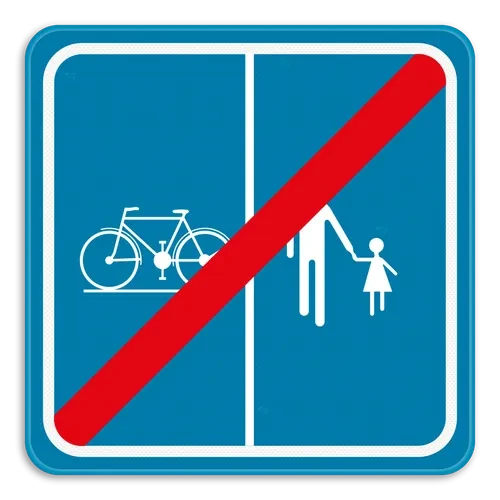 F101b - End of a road or part of a road reserved for pedestrians, cyclists horse riders and drivers of speed pedelecs with segregation road sign