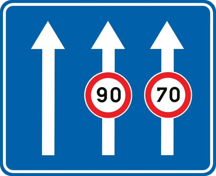 F91 - Speed limit on certain lanes road sign