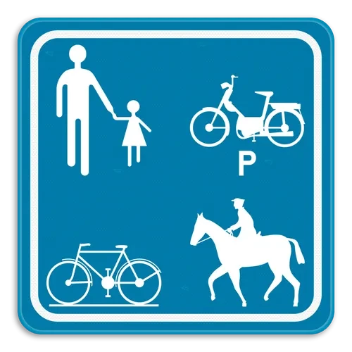 F99a - Start of a road or part of a road reserved for pedestrians, cyclists horse riders and drivers of speed pedelecs road sign