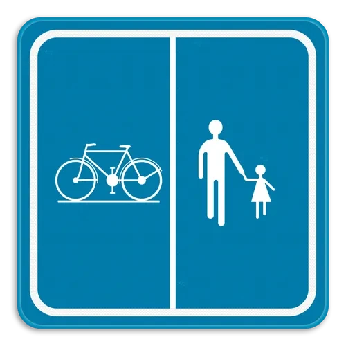 F99b - Start of a road or part of a road reserved for pedestrians, cyclists horse riders and drivers of speed pedelecs with segregation road sign