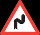 Double bend, first to right road sign from Switzerland