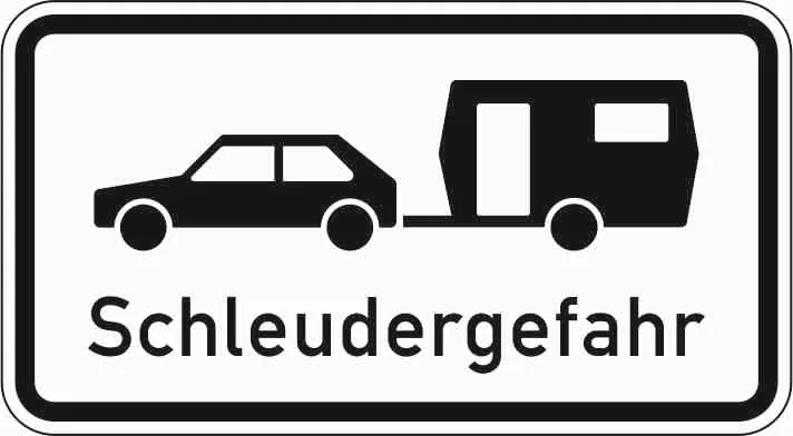 1006-30 - Schleudergefahr für Wohnwagengespanne an Gefällestrecken mit starkem Seitenwind auf Autobahnen Verkehrsschild