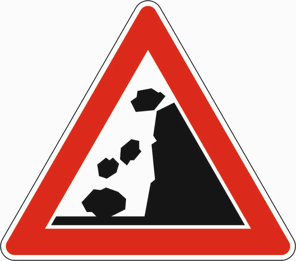 101-15 - Herabstürzende Steine - rechts aufgestellt Verkehrsschild
