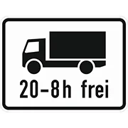 1040-37 - Zusatzzeichen „Kraftfahrzeuge mit einer zulässigen Gesamtmasse über 3,5 t, einschließlich ihrer Anhänger, und Zugmaschinen, ausgenommen Personenkraftwagen und Kraftomnibusse im angegebenen Zeitraum frei“ Verkehrsschild