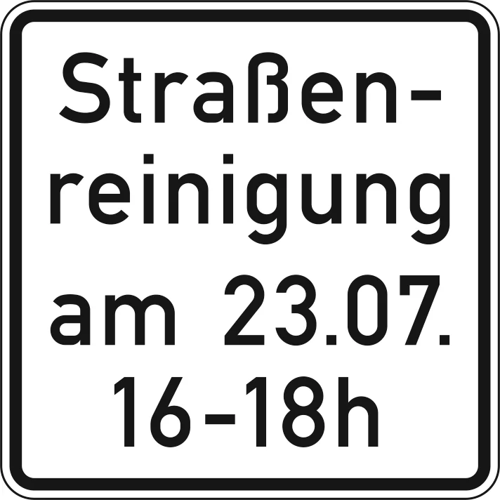 1042-50 - Straßenreinigung (mit Zeit- und Datumsangabe) Verkehrsschild