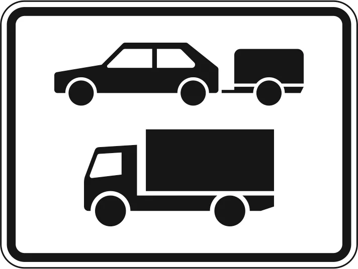 1048-20 - Nur PKW mit Anhänger, Kfz über 3,5 t zulässiger Gesamtmasse, einschließlich ihrer Anhänger, und Zugmaschinen, ausgenommen PKW und Omnibusse Verkehrsschild