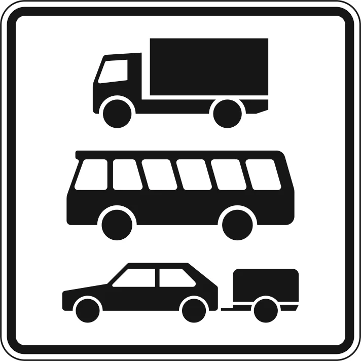 1049-13 - Nur Lkw (Z 1010-51), Kraftomnibus (Z 1010-57) und Pkw mit Anhänger (Z 1010-59) Verkehrsschild