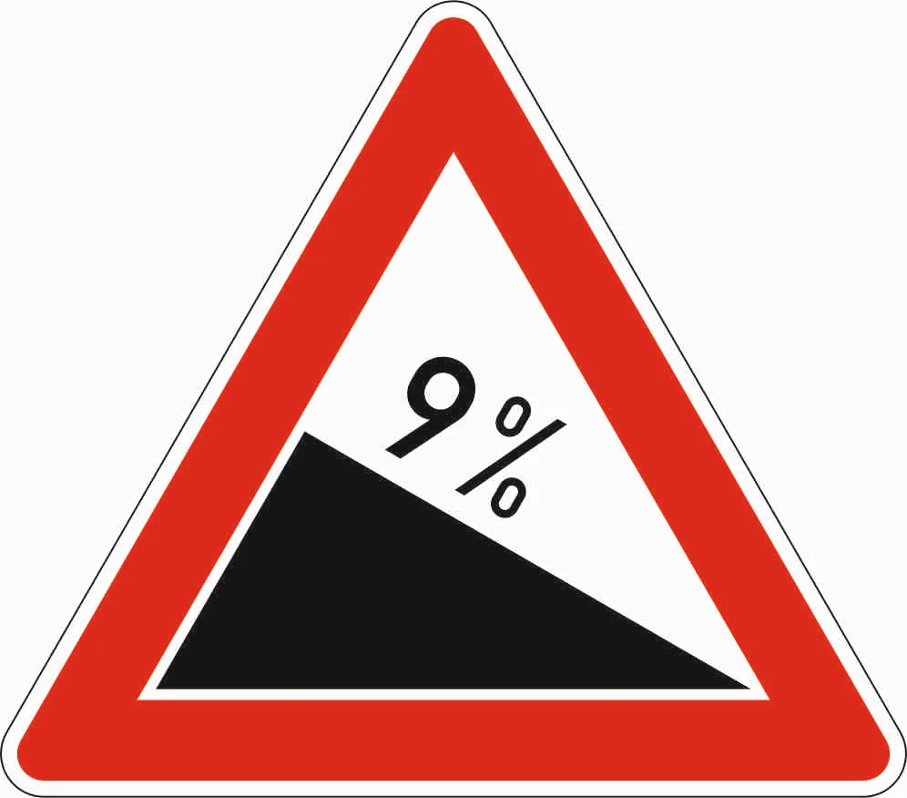108-9 - Gefälle 9% Verkehrsschild