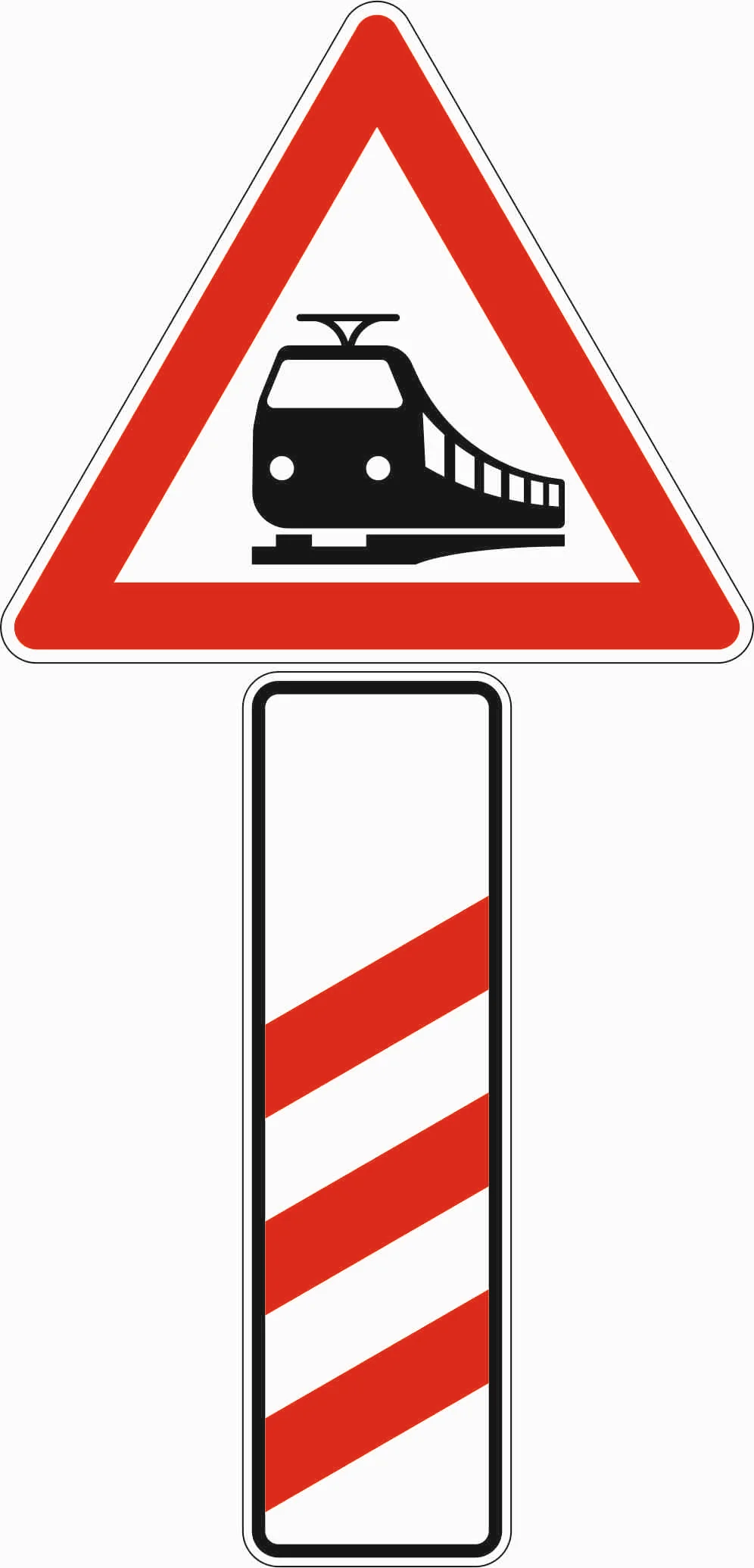 156-10 - Bahnübergang mit dreistreifiger Bake - Aufstellung rechts Verkehrsschild