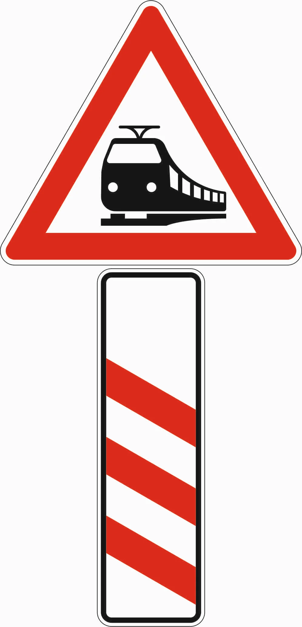 156-20 - Bahnübergang mit dreistreifiger Bake – Aufstellung links Verkehrsschild