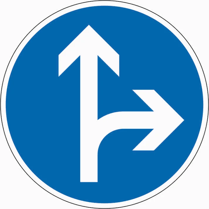 214 - Vorgeschriebene Fahrtrichtung – geradeaus oder rechts Verkehrsschild