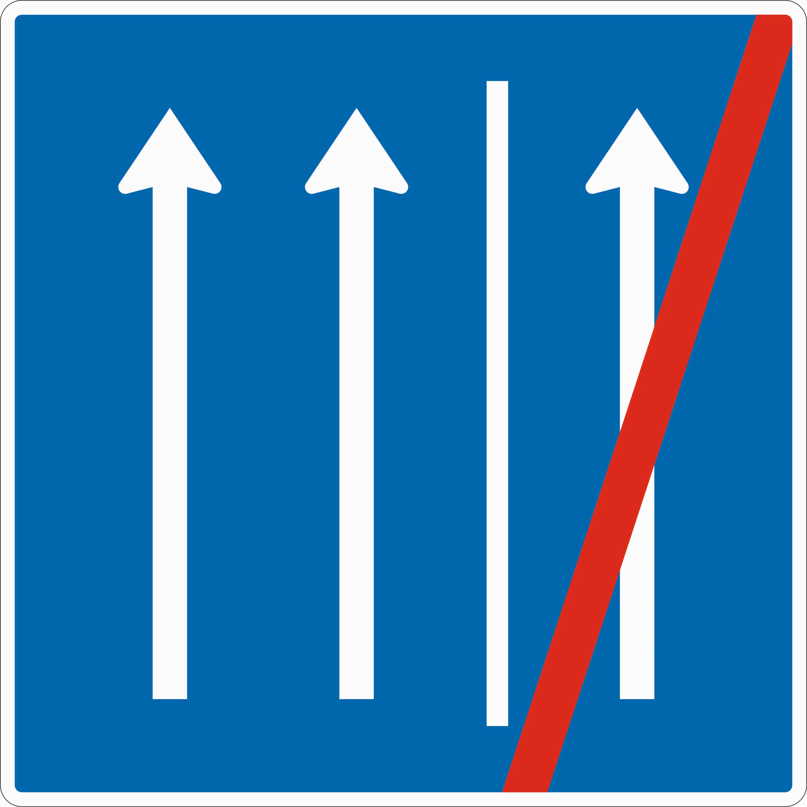 223.2-50 - Ende der Seitenstreifenbenutzung als Fahrstreifen - 2 Fahrstreifen + Seitenstreifen Verkehrsschild
