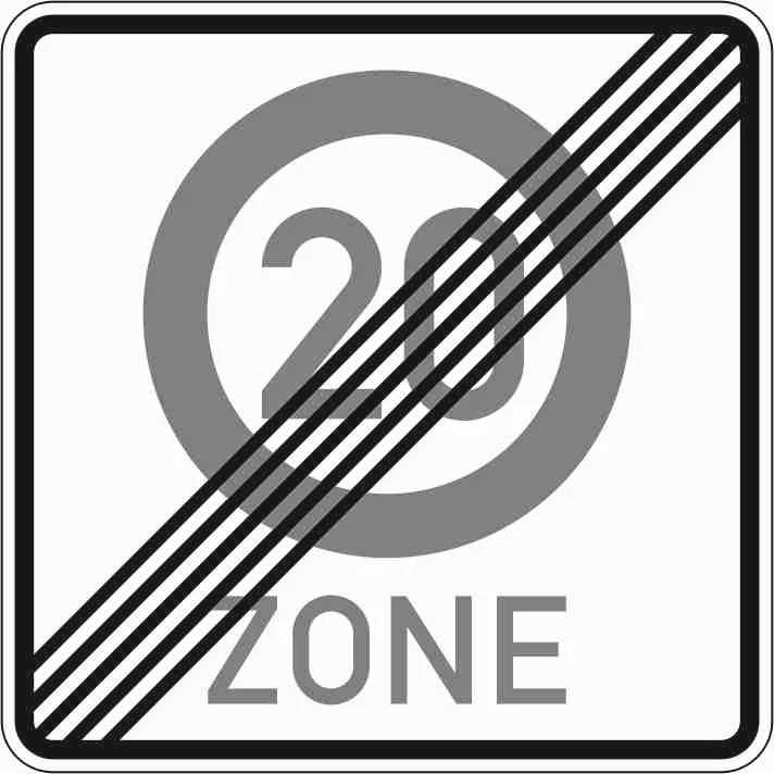 274.2-20 - Ende einer Tempo 20-Zone in verkehrsberuhigten Geschäftsbereichen Verkehrsschild