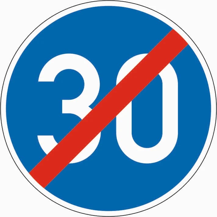 279 - Koniec nakazu jazdy z minimalną prędkością (dodatkowa tabliczka podaje wartość liczbową w pełnych dziesiątkach) znak drogowy