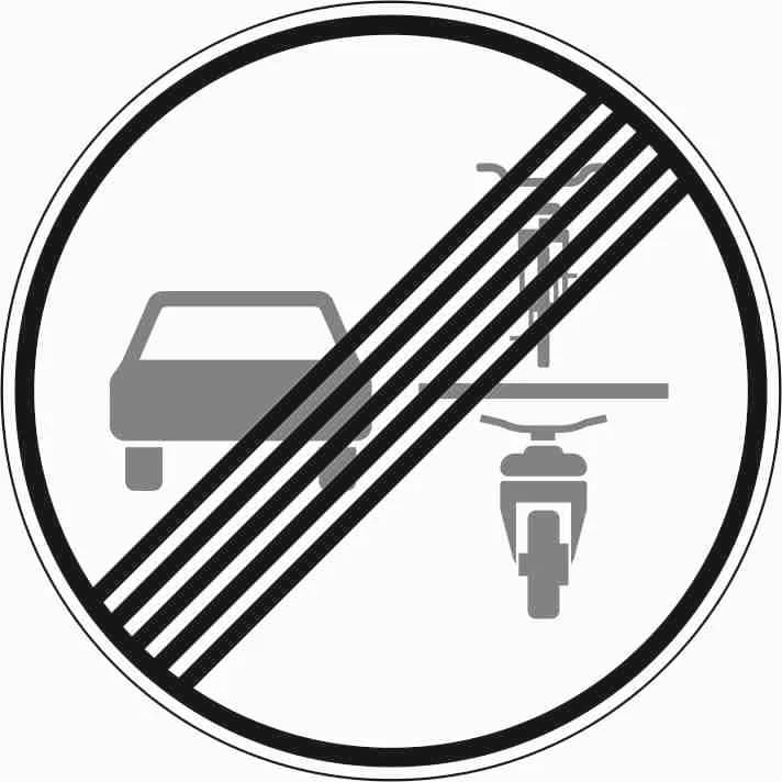 281.1 - Ende Überholverbot für mehrspurige Kraftfahrzeuge und Krafträder mit Beiwagen gegenüber einspurigen Fahrzeugen Verkehrsschild