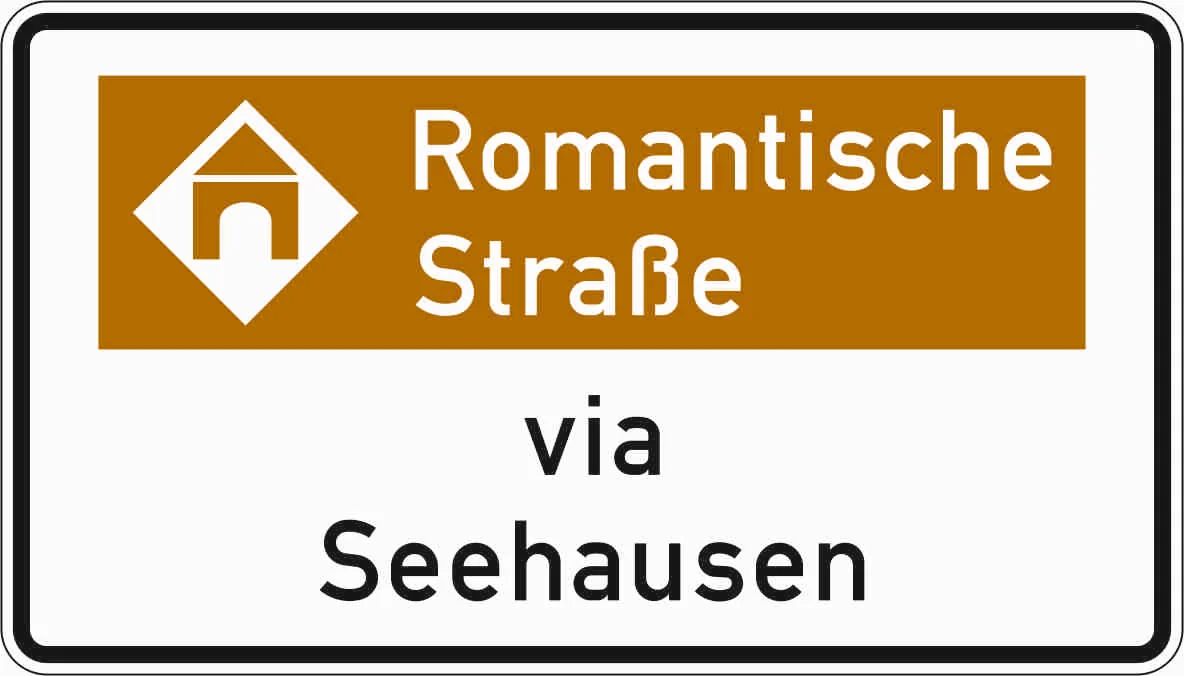 386.1-51 - Touristeninformationsschild mit Bezugsziel - Variante "via" Verkehrsschild