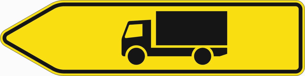 421-10 - Pfeilwegweiser für bestimmte Verkehrsarten, KFZ mit zulässiger Gesamtmasse über 3,5 t - linksweisend Verkehrsschild