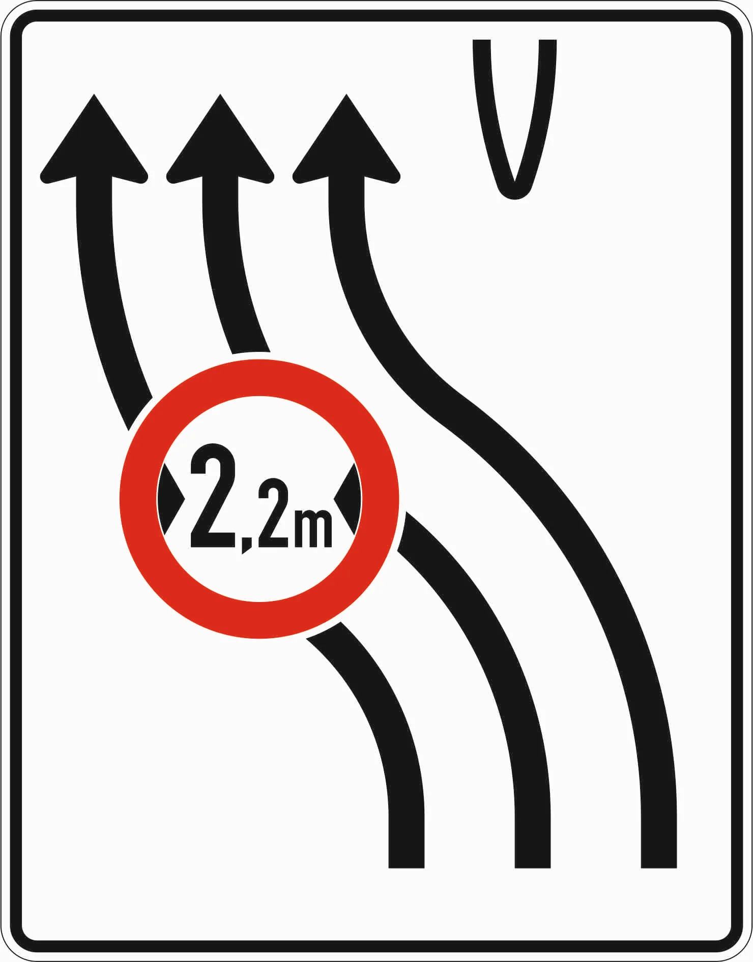 505-12 - Überleitungstafel - ohne Gegenverkehr mit integriertem Zeichen 264 StVO - 3-streifig nach links Verkehrsschild