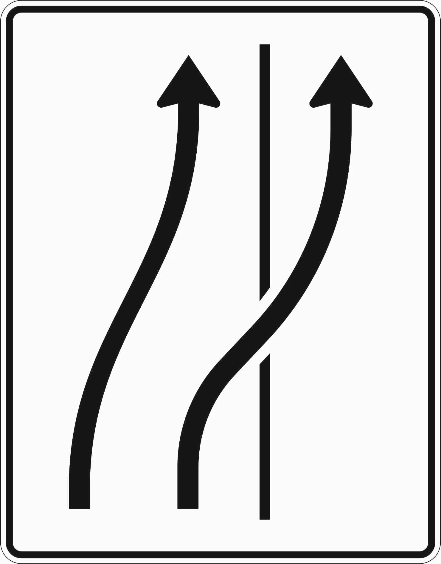 511-26 - Verschwenkungstafel - ohne Gegenverkehr - 2-streifige Verschwenkung, 1-streifig auf den Seitenstreifen Verkehrsschild