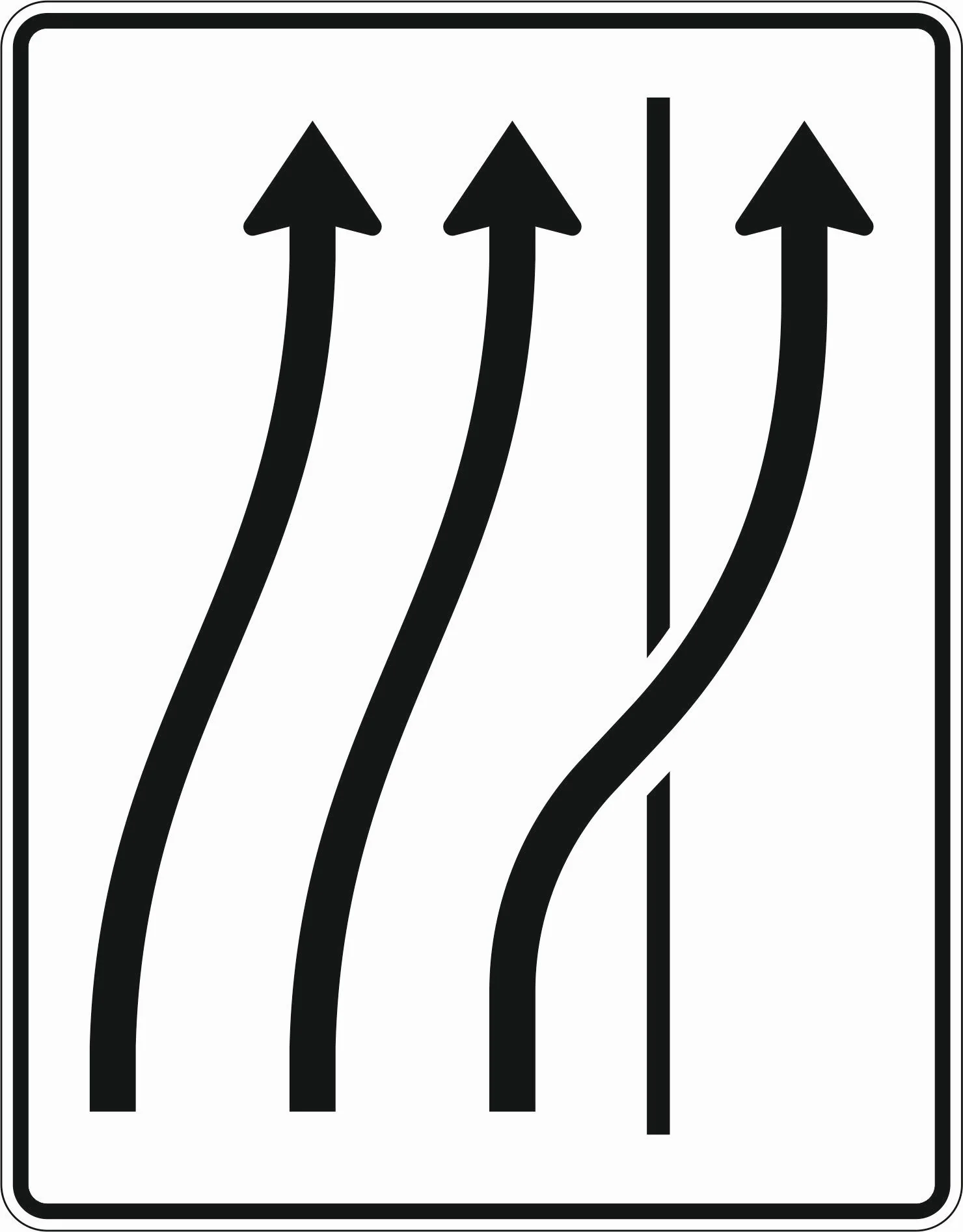 511-27 - Leitbake - ohne Gegenverkehr - 3-spurige Verschwenkung, 1-spurig auf den Seitenstreifen Verkehrsschild