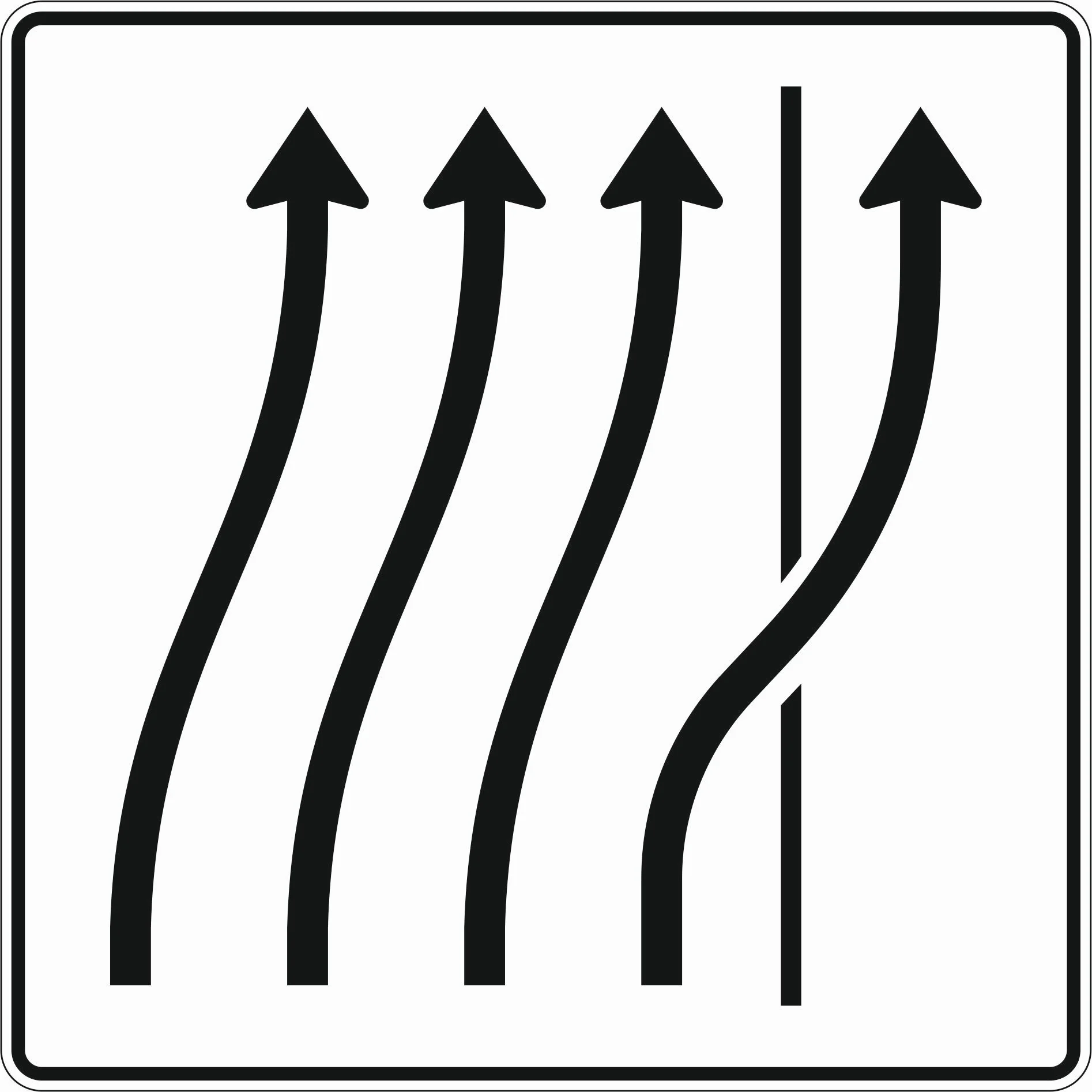 511-28 - Verschwenkungstafel - ohne Gegenverkehr - 4-streifige Verschwenkung, 1-streifig auf den Seitenstreifen Verkehrsschild