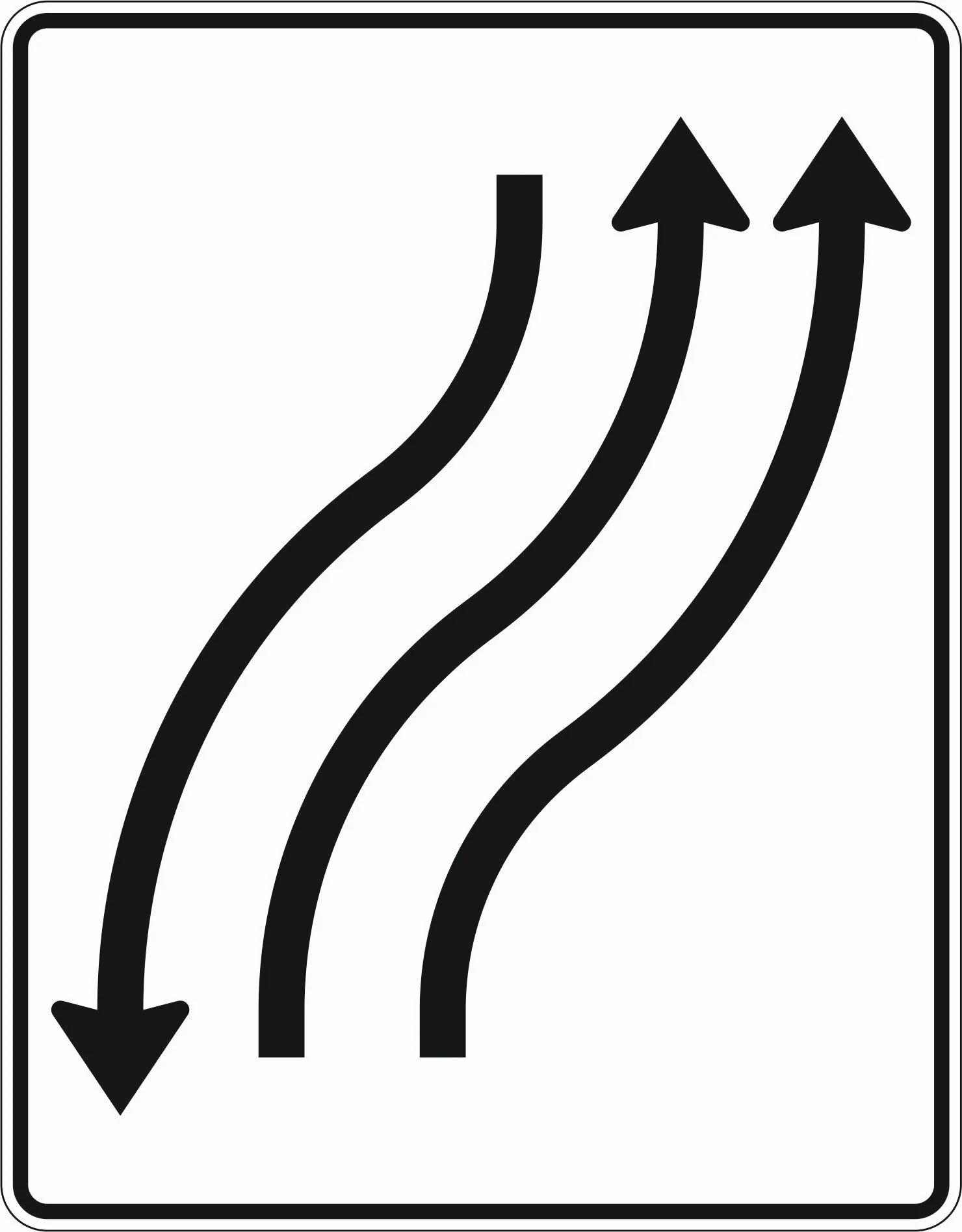 512-22 - Ververschiebungsbrett – mit Gegenverkehr – Verschiebung nach rechts 2 Fahrspuren in Fahrtrichtung, 1 Fahrspur in Gegenrichtung Verkehrsschild