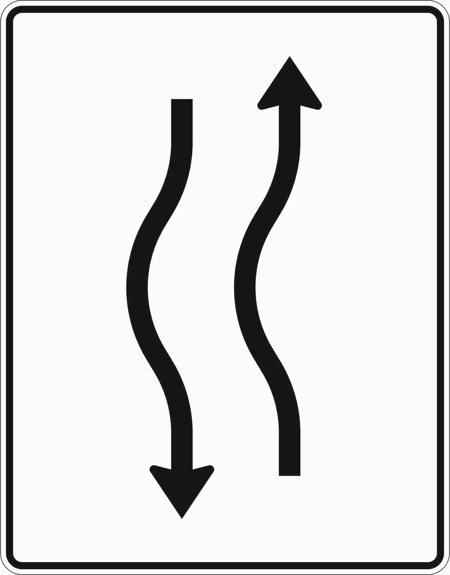 514-10 - Fahrbahnverschwenkungstafel, kurze Verschwenkung – mit Gegenverkehr – nach links 1-streifig in Fahrtrichtung, 1-streifig in Gegenrichtung Verkehrsschild