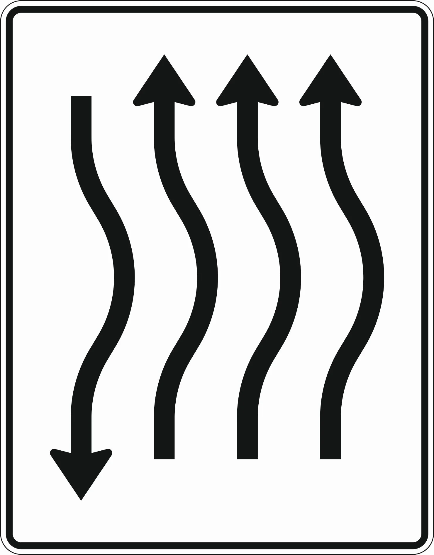 514-22 - Verschwenkungstafel kurze Verschwenkung - mit Gegenverkehr – nach rechts 3- streifig in Fahrtrichtung und 1-streifig in Gegenrichtung Verkehrsschild