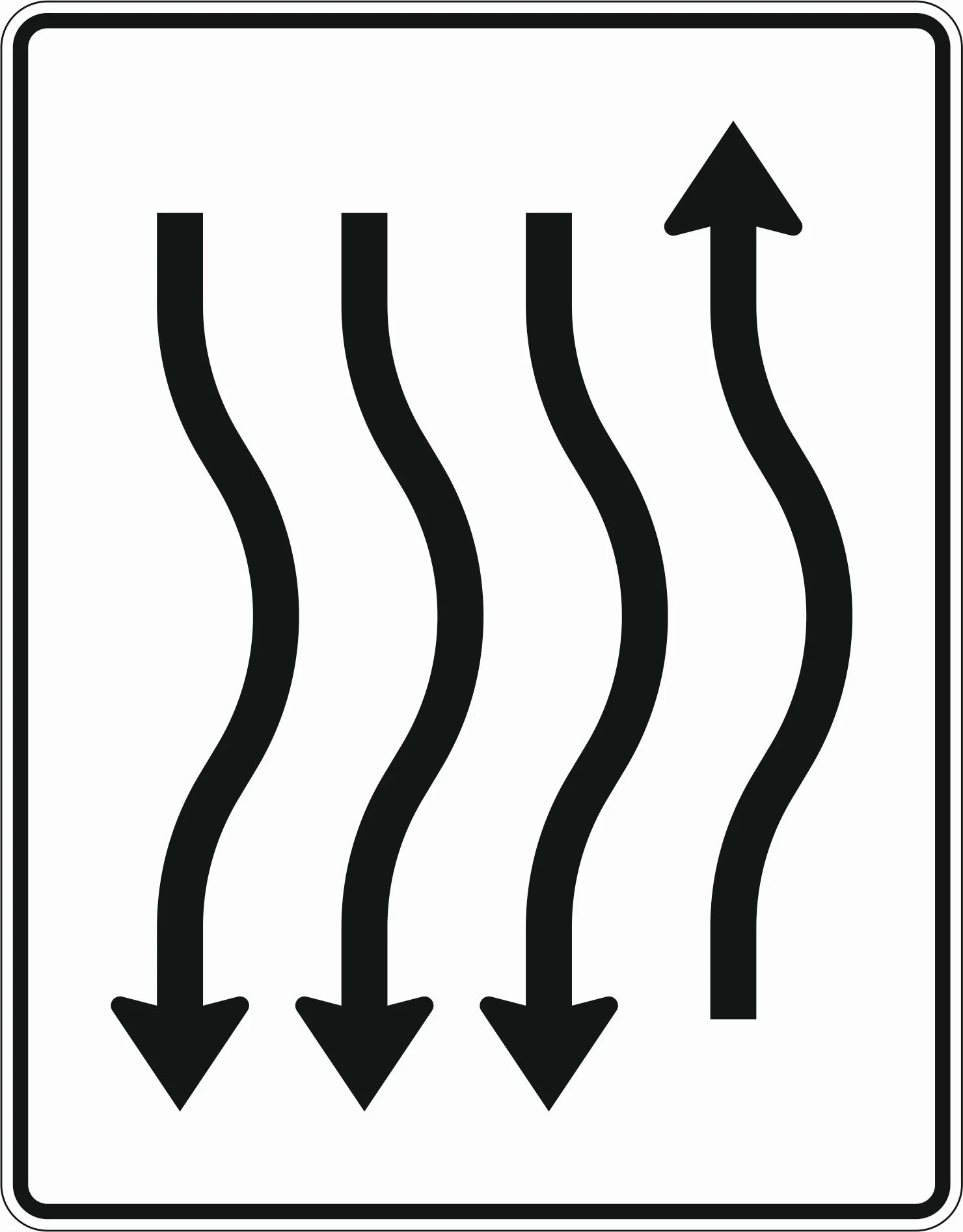 514-26 - Verschwenkungstafel kurze Verschwenkung - mit Gegenverkehr – nach rechts 1- streifig in Fahrtrichtung 3-streifig in Gegenrichtung Verkehrsschild
