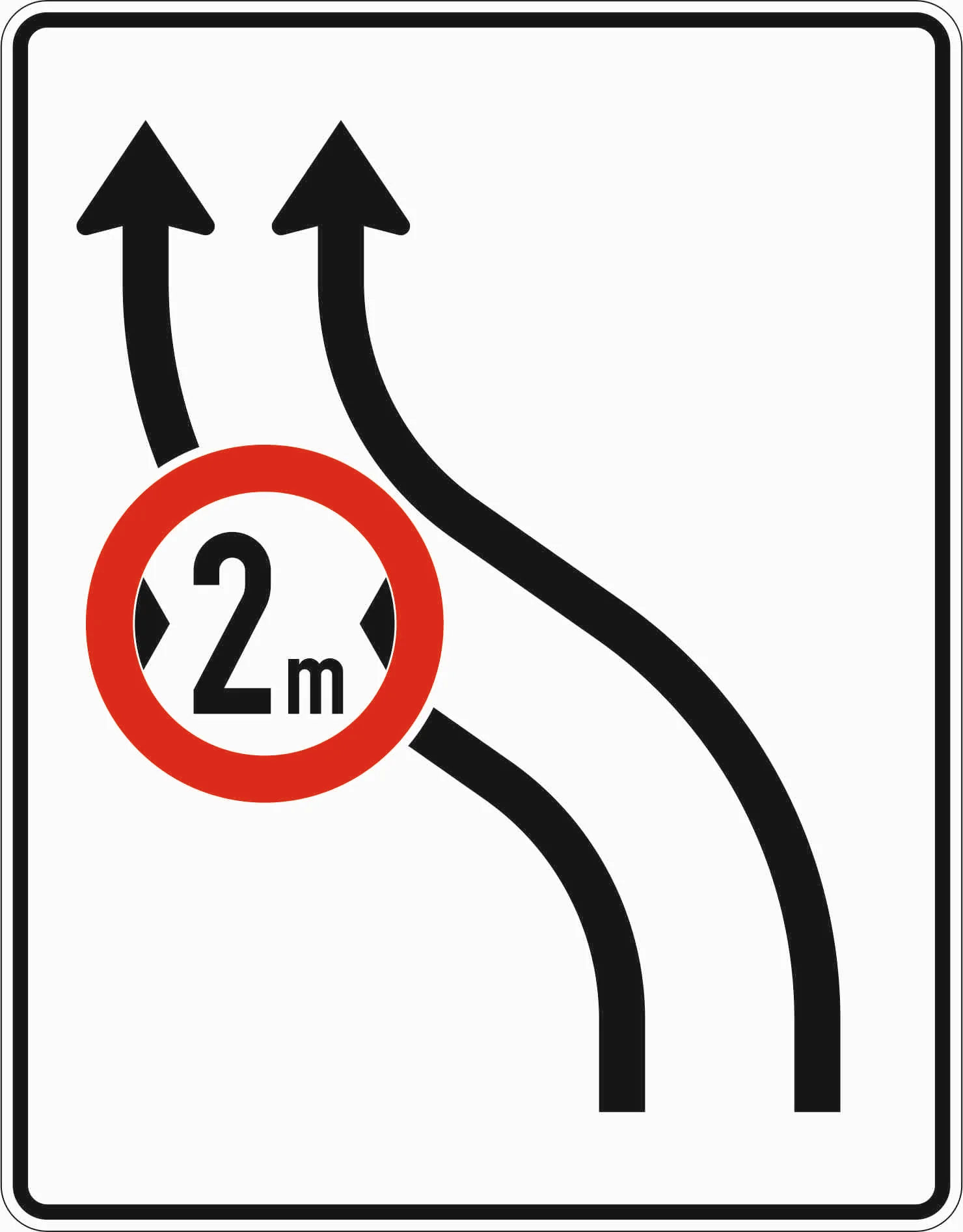 515-11 - Verschwenkungstafel – ohne Gegenverkehr mit integriertem Zeichen 264 – 2-streifig nach links Verkehrsschild