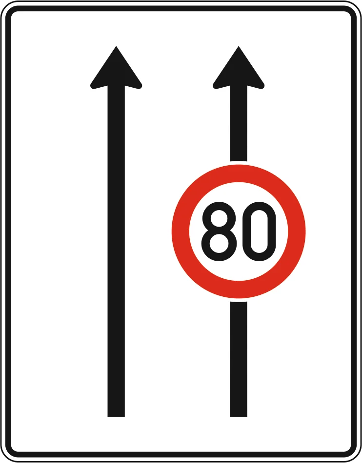 523 - Fahrstreifentafel - ohne Gegenverkehr mit integrierten Zeichen 274 Verkehrsschild