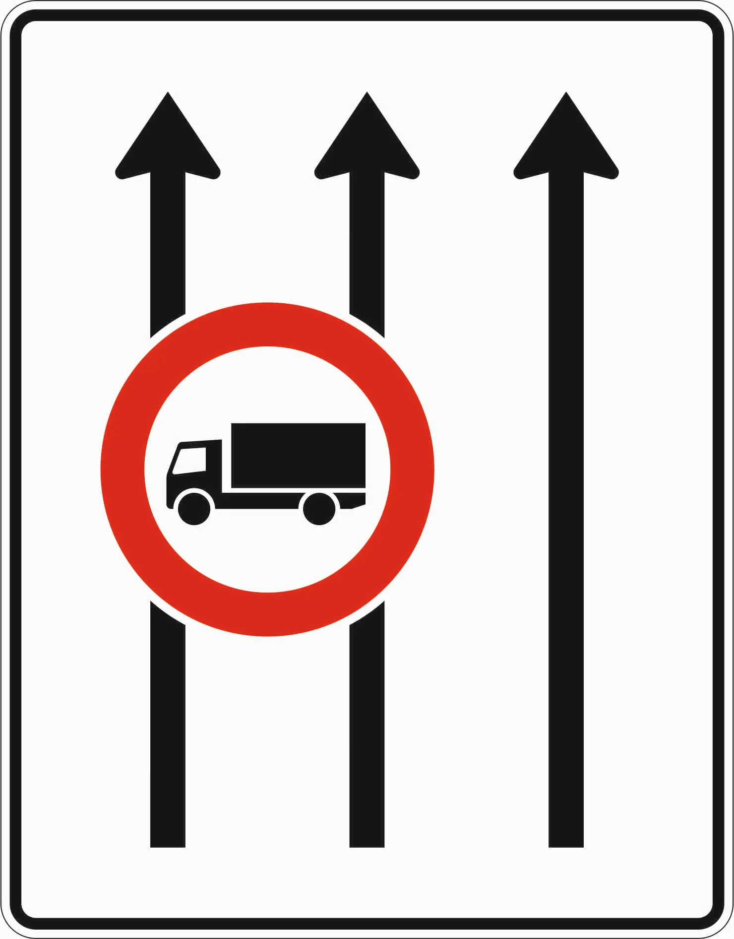 524-31 - Fahrstreifenbeschilderung – ohne Gegenverkehr mit integriertem Zeichen 253 – 3-streifig in Fahrtrichtung Verkehrsschild