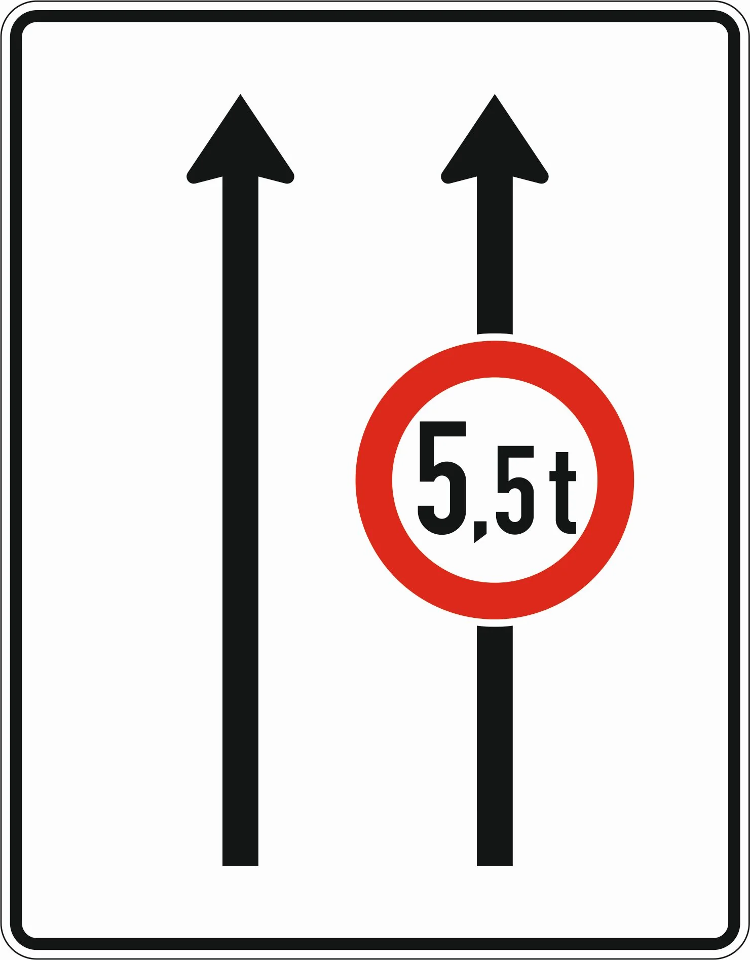 527-30 - Fahrstreifentafel - ohne Gegenverkehr mit integrierten Zeichen 262 - 2-streifig in Fahrtrichtung Verkehrsschild