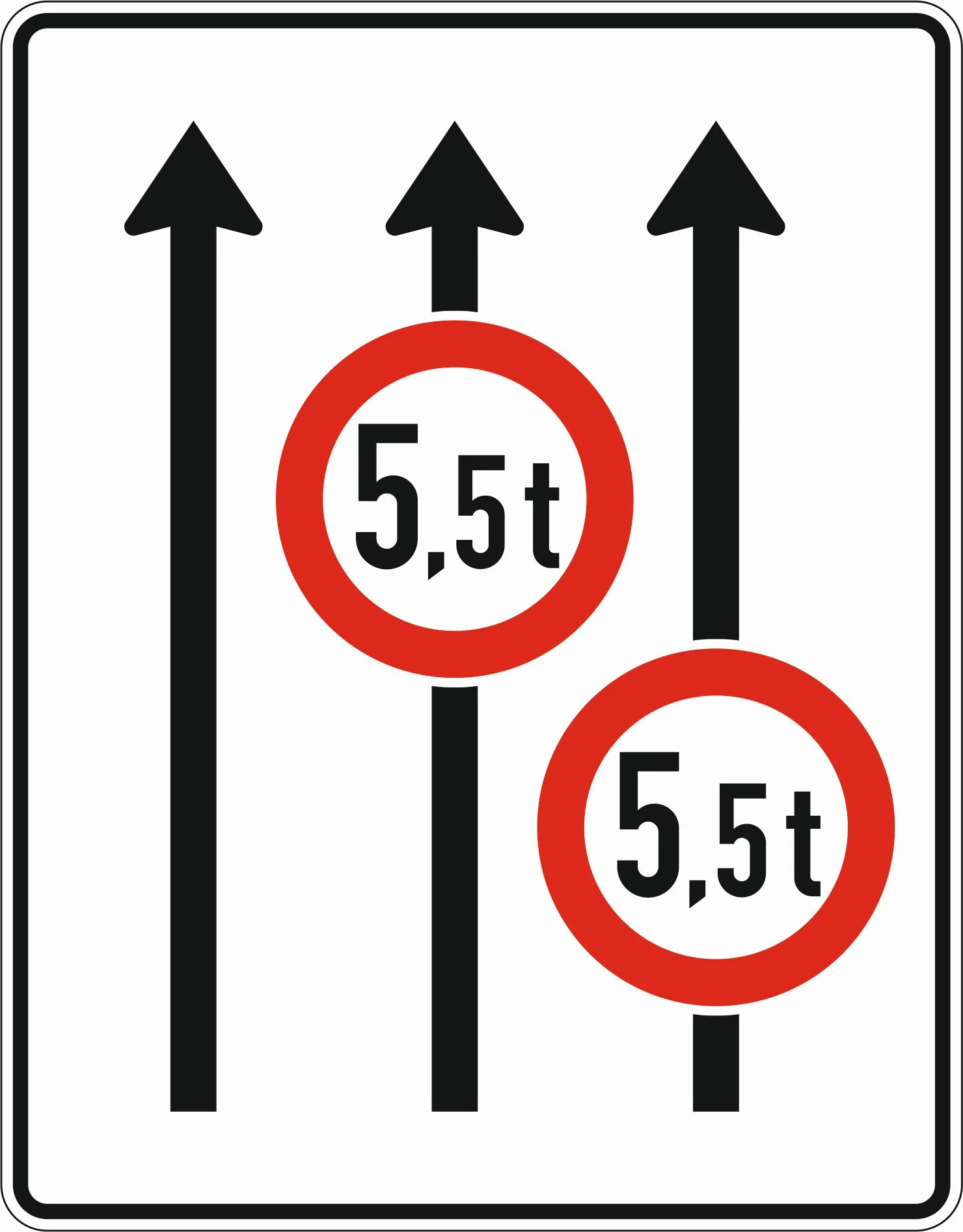 527-31 - Fahrstreifentafel - ohne Gegenverkehr mit integrierten Zeichen 262 - 3-streifig in Fahrtrichtung Verkehrsschild